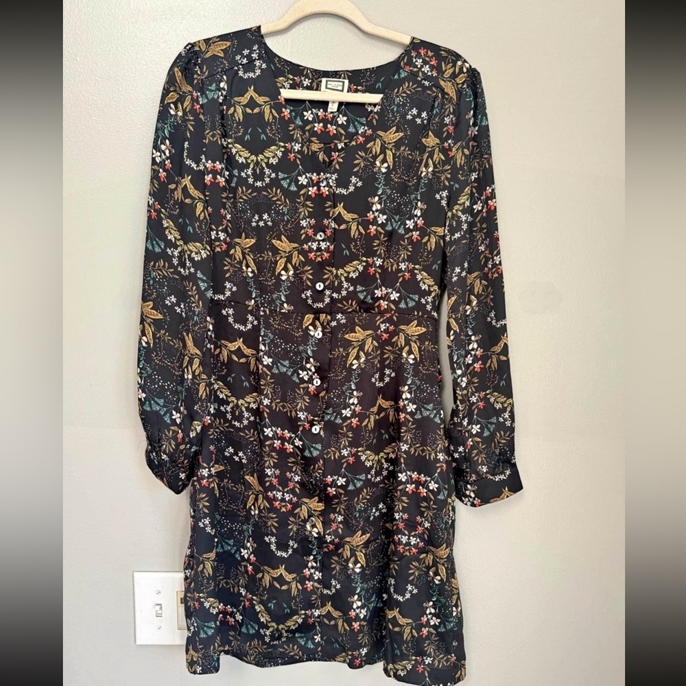 Mo:Vint Black Floral Long Sleeve Dress Size Medium